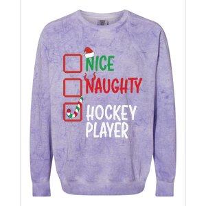 SantaS List Nice Or Naughty Christmas Fun Hockey Player Cute Gift Colorblast Crewneck Sweatshirt