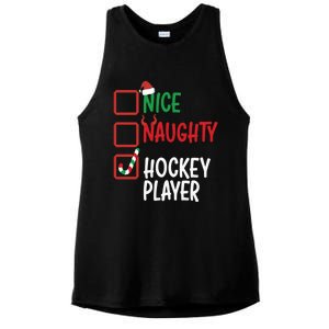 SantaS List Nice Or Naughty Christmas Fun Hockey Player Cute Gift Ladies PosiCharge Tri-Blend Wicking Tank