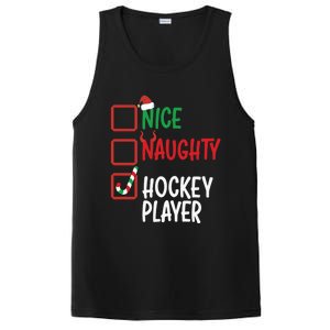 SantaS List Nice Or Naughty Christmas Fun Hockey Player Cute Gift PosiCharge Competitor Tank