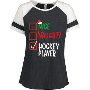 SantaS List Nice Or Naughty Christmas Fun Hockey Player Cute Gift Enza Ladies Jersey Colorblock Tee