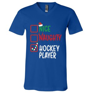 SantaS List Nice Or Naughty Christmas Fun Hockey Player Cute Gift V-Neck T-Shirt