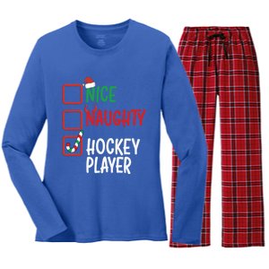 SantaS List Nice Or Naughty Christmas Fun Hockey Player Cute Gift Women's Long Sleeve Flannel Pajama Set 