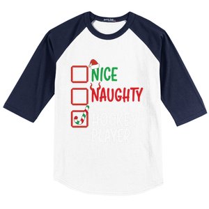 SantaS List Nice Or Naughty Christmas Fun Hockey Player Cute Gift Baseball Sleeve Shirt