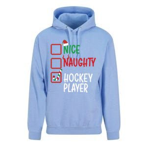 SantaS List Nice Or Naughty Christmas Fun Hockey Player Cute Gift Unisex Surf Hoodie