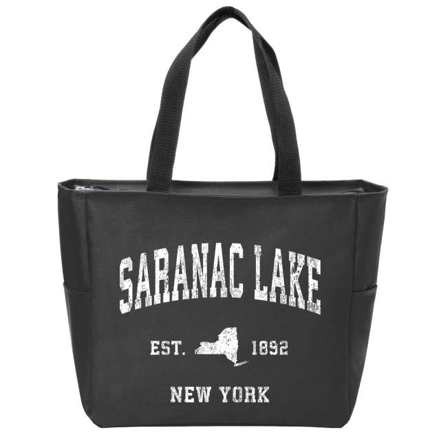 Saranac Lake New York Ny Vintage Athletic Sports Design Zip Tote Bag