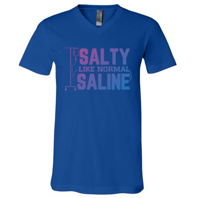 Salty Like Normal Saline Nurse Funny Nursing Cna Rn Lpn Gift V-Neck T-Shirt