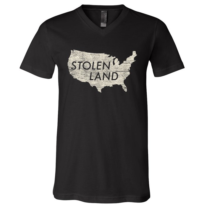 Stolen Land Native American Indigenous V-Neck T-Shirt