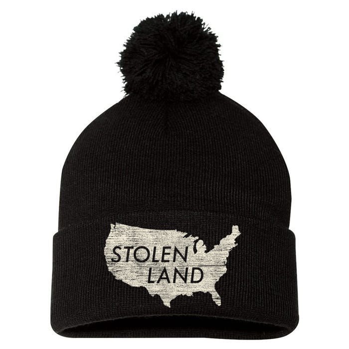 Stolen Land Native American Indigenous Pom Pom 12in Knit Beanie