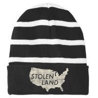 Stolen Land Native American Indigenous Striped Beanie with Solid Band