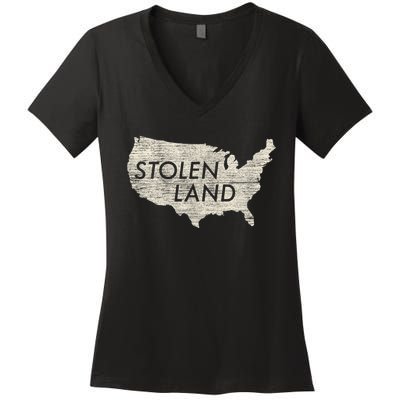 Stolen Land Native American Indigenous Women's V-Neck T-Shirt