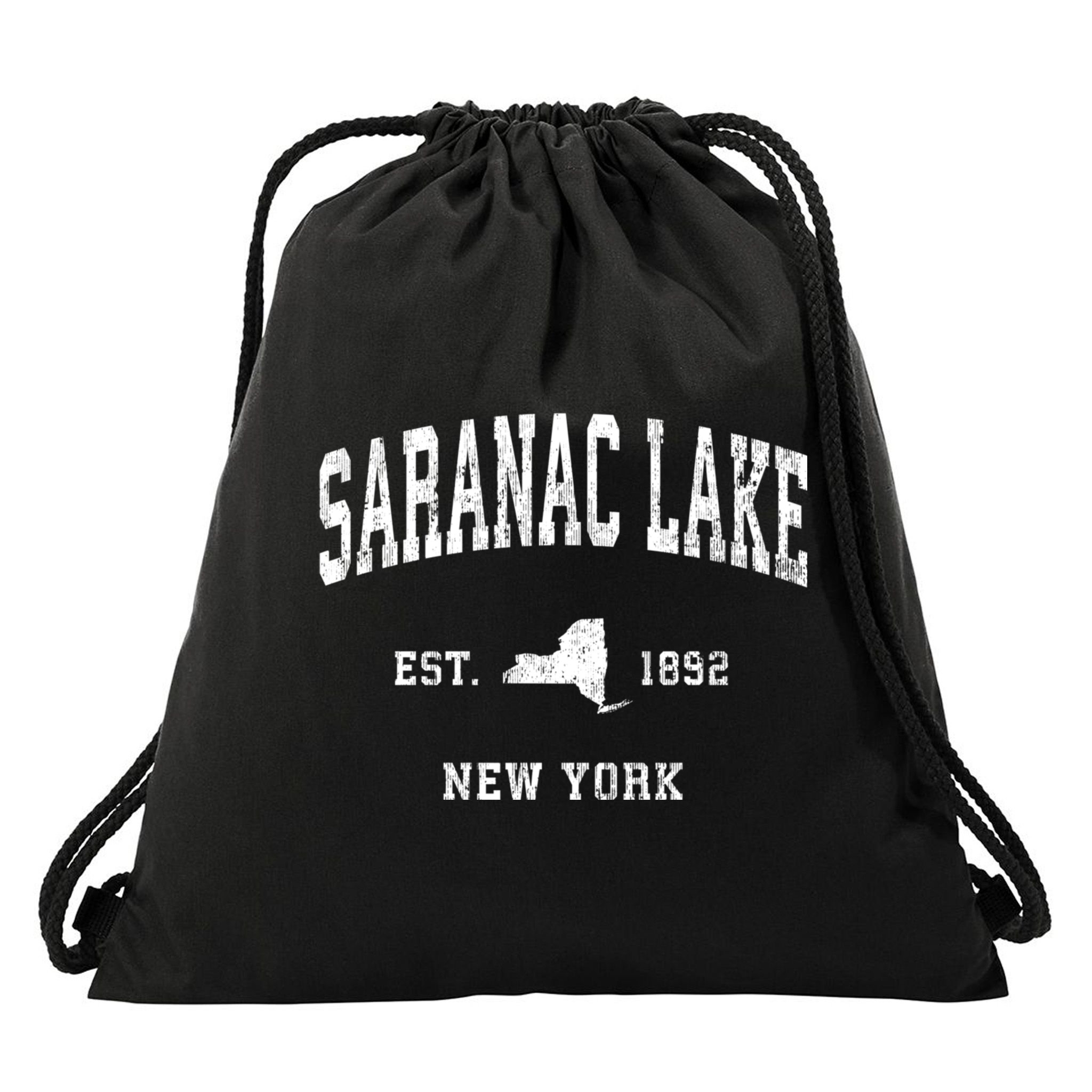 Saranac Lake New York Ny Vintage Athletic Sports Drawstring Bag