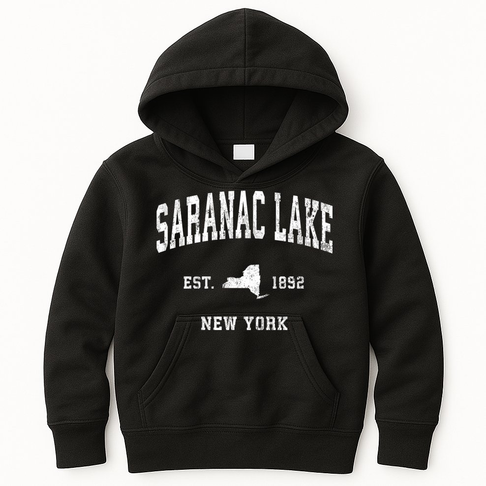 Saranac Lake New York Ny Vintage Athletic Sports Kids Hoodie