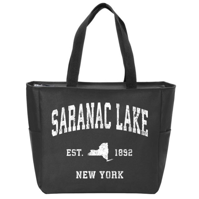 Saranac Lake New York Ny Vintage Athletic Sports Zip Tote Bag