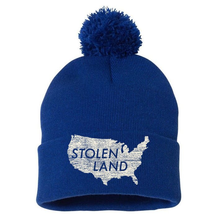 Stolen Land Native American Indigenous Pom Pom 12in Knit Beanie