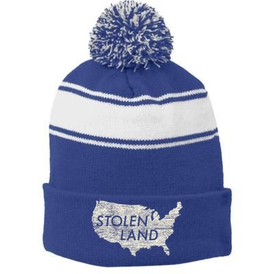 Stolen Land Native American Indigenous Stripe Pom Pom Beanie