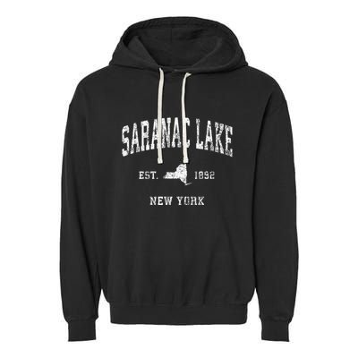 Saranac Lake New York Ny Vintage Athletic Sports Garment-Dyed Fleece Hoodie