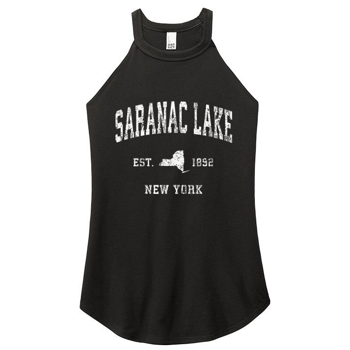 Saranac Lake New York Ny Vintage Athletic Sports Women's Perfect Tri Rocker Tank