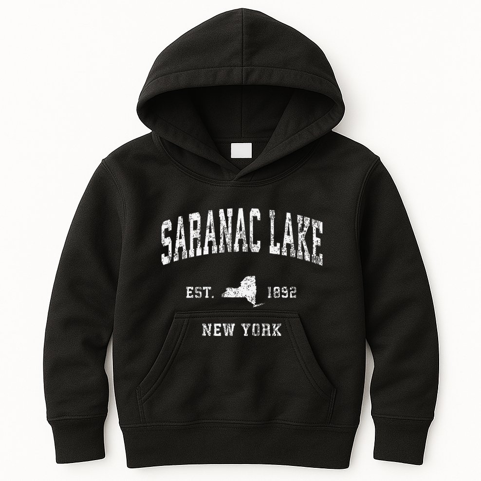 Saranac Lake New York Ny Vintage Athletic Sports Kids Hoodie