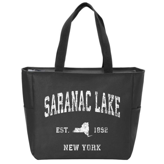 Saranac Lake New York Ny Vintage Athletic Sports Zip Tote Bag