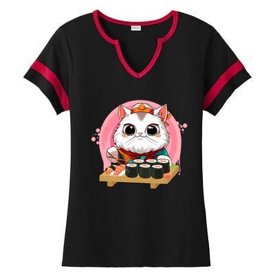 Sushi Lover Neko Cat Lovers Kawaii Anime Cute Sushi Gift Ladies Halftime Notch Neck Tee