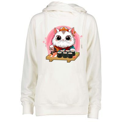 Sushi Lover Neko Cat Lovers Kawaii Anime Cute Sushi Gift Womens Funnel Neck Pullover Hood