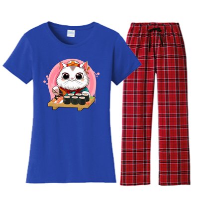 Sushi Lover Neko Cat Lovers Kawaii Anime Cute Sushi Gift Women's Flannel Pajama Set