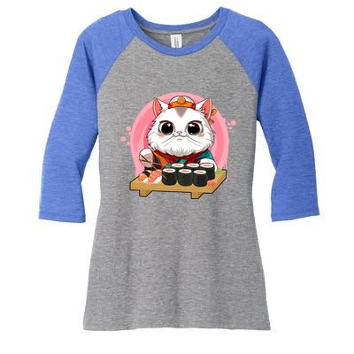 Sushi Lover Neko Cat Lovers Kawaii Anime Cute Sushi Gift Women's Tri-Blend 3/4-Sleeve Raglan Shirt