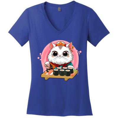 Sushi Lover Neko Cat Lovers Kawaii Anime Cute Sushi Gift Women's V-Neck T-Shirt