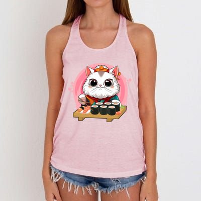 Sushi Lover Neko Cat Lovers Kawaii Anime Cute Sushi Gift Women's Knotted Racerback Tank