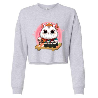 Sushi Lover Neko Cat Lovers Kawaii Anime Cute Sushi Gift Cropped Pullover Crew