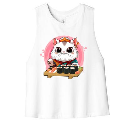 Sushi Lover Neko Cat Lovers Kawaii Anime Cute Sushi Gift Women's Racerback Cropped Tank