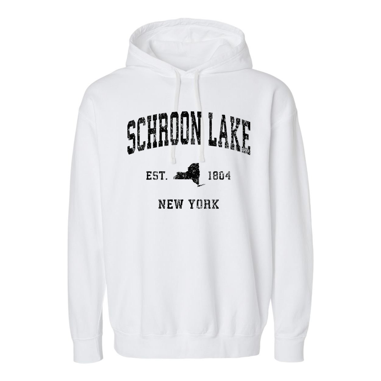 Schroon Lake New York Ny Athletic Black Sports Garment-Dyed Fleece Hoodie