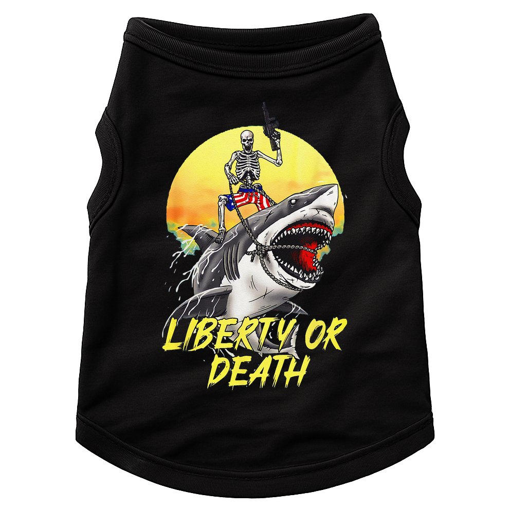 Skeleton Liberty Or Death Shark Halloween American Flag Doggie Tank