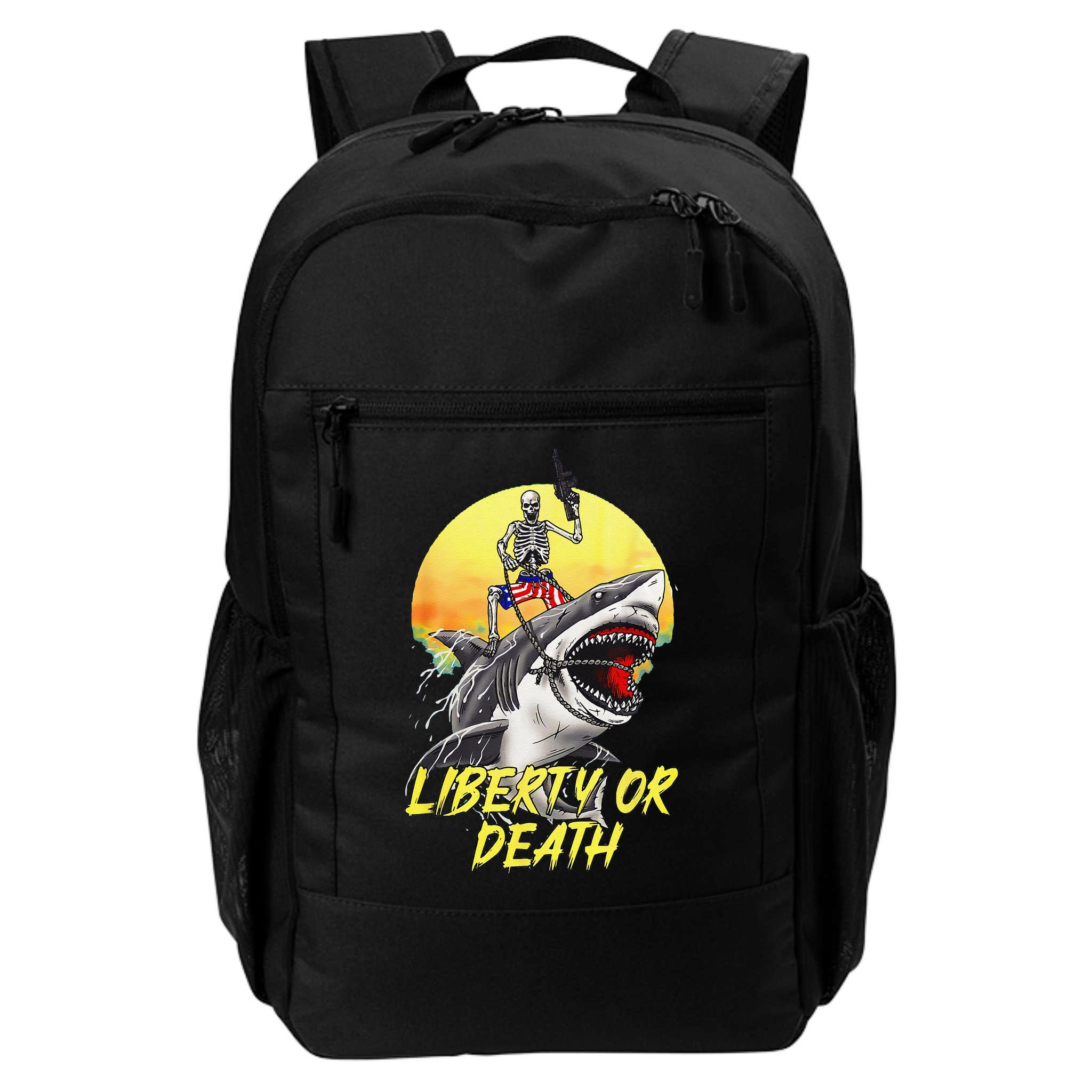 Skeleton Liberty Or Death Shark Halloween American Flag Backpack