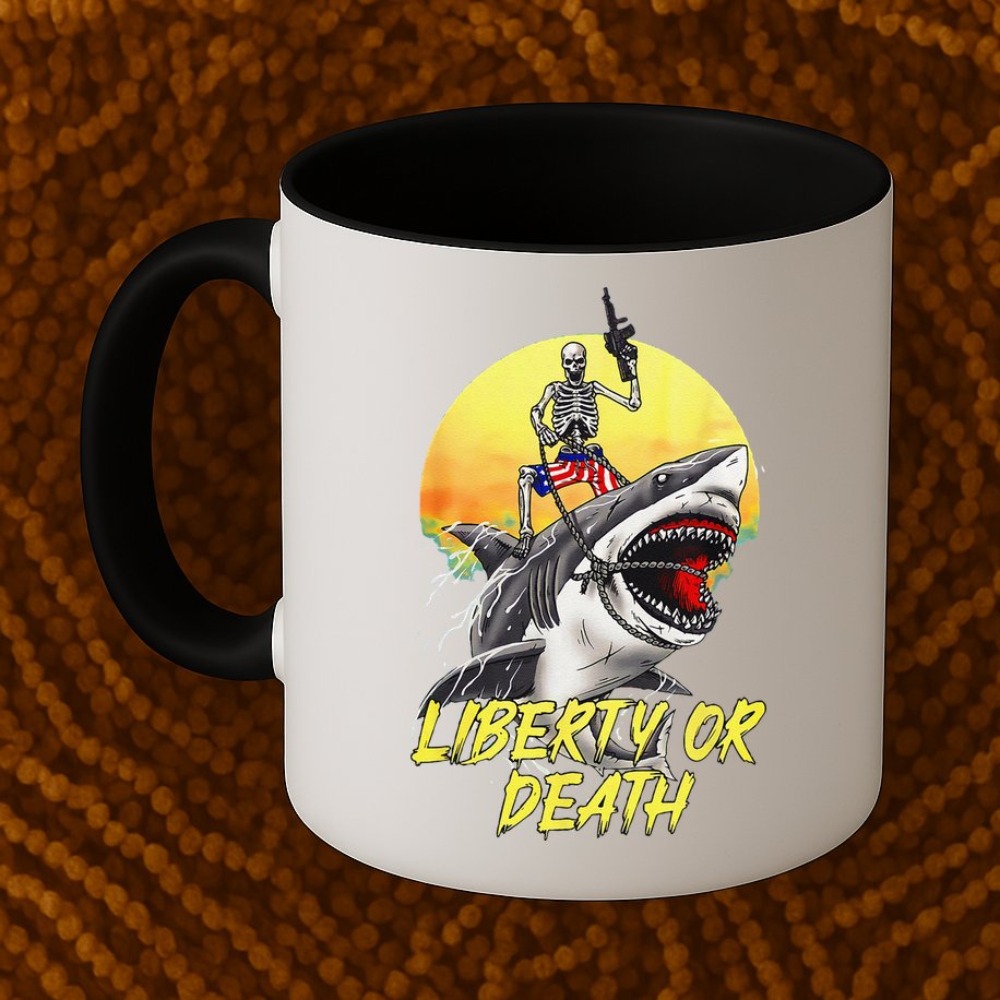 Skeleton Liberty Or Death Shark Halloween American Flag Mug