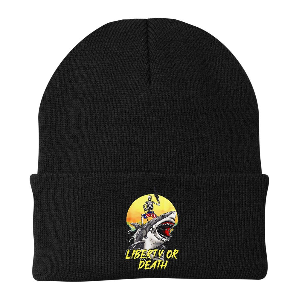 Skeleton Liberty Or Death Shark Halloween American Flag Beanie