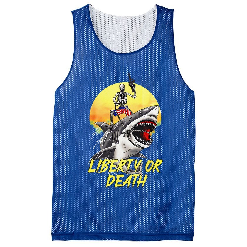 Skeleton Liberty Or Death Shark Halloween American Flag Mesh Reversible Basketball Jersey Tank