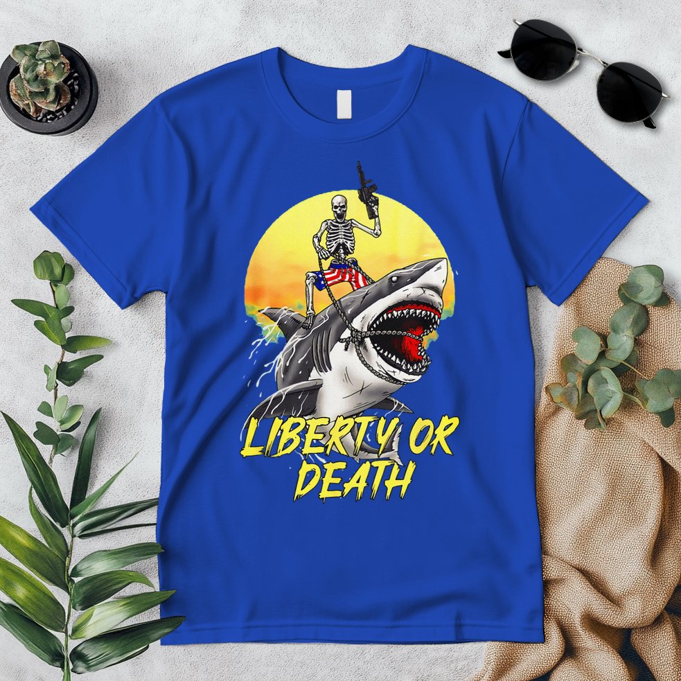 Skeleton Liberty Or Death Shark Halloween American Flag Premium T-Shirt