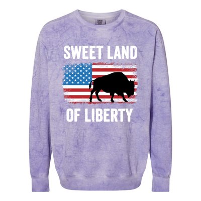 Sweet Land Of Liberty July 4th American Flag Buffalo Patriot Gift Colorblast Crewneck Sweatshirt