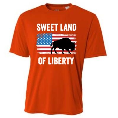 Sweet Land Of Liberty July 4th American Flag Buffalo Patriot Gift Cooling Performance Crew T-Shirt