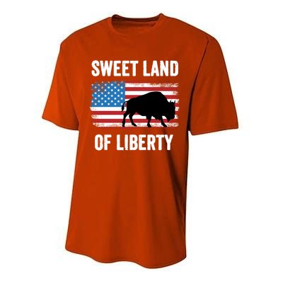 Sweet Land Of Liberty July 4th American Flag Buffalo Patriot Gift Performance Sprint T-Shirt