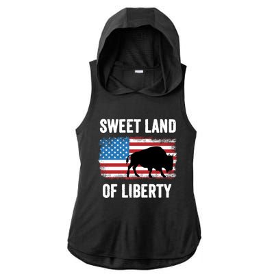 Sweet Land Of Liberty July 4th American Flag Buffalo Patriot Gift Ladies PosiCharge Tri-Blend Wicking Draft Hoodie Tank