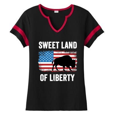 Sweet Land Of Liberty July 4th American Flag Buffalo Patriot Gift Ladies Halftime Notch Neck Tee