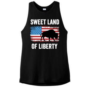 Sweet Land Of Liberty July 4th American Flag Buffalo Patriot Gift Ladies PosiCharge Tri-Blend Wicking Tank