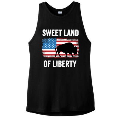 Sweet Land Of Liberty July 4th American Flag Buffalo Patriot Gift Ladies PosiCharge Tri-Blend Wicking Tank