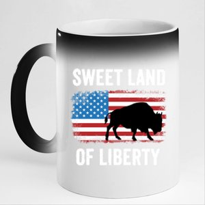 Sweet Land Of Liberty July 4th American Flag Buffalo Patriot Gift 11oz Black Color Changing Mug