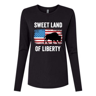 Sweet Land Of Liberty July 4th American Flag Buffalo Patriot Gift Womens Cotton Relaxed Long Sleeve T-Shirt