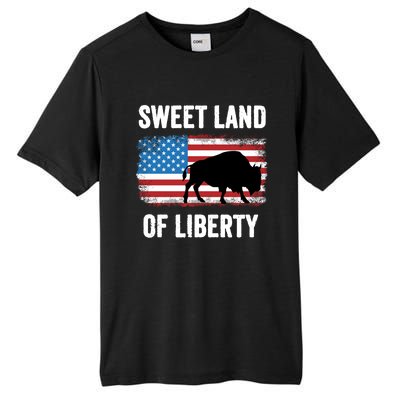 Sweet Land Of Liberty July 4th American Flag Buffalo Patriot Gift Tall Fusion ChromaSoft Performance T-Shirt