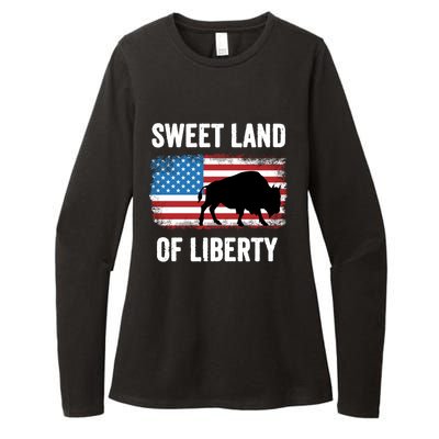 Sweet Land Of Liberty July 4th American Flag Buffalo Patriot Gift Womens CVC Long Sleeve Shirt