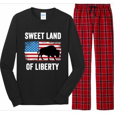 Sweet Land Of Liberty July 4th American Flag Buffalo Patriot Gift Long Sleeve Pajama Set